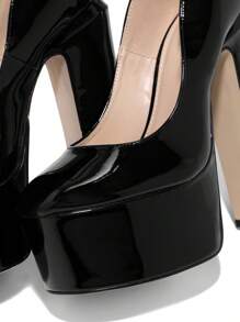 Zapatillas de recubierto punta cerrada, tacón alto, pulsera ajustable, zapatos de tacón alto con plataforma para mujer, tacón grueso, - Negro - Ver 8