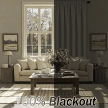 1pc Minimalist Beige Blackout Curtain With Pockets, Black Blackout Coating, Soundproof And Heat Insulation, Lightweight Polyester Fabric, Easy Care, For Room Darkening, Light-Sensitive People, Bedroom, Living Room, Office, Kitchen