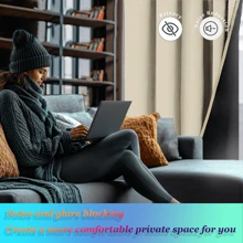 1pc Minimalist Beige Blackout Curtain With Pockets, Black Blackout Coating, Soundproof And Heat Insulation, Lightweight Polyester Fabric, Easy Care, For Room Darkening, Light-Sensitive People, Bedroom, Living Room, Office, Kitchen