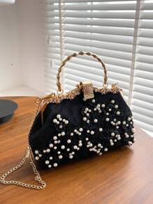Pearl Embroidery Fashion Handbag, Qipao Party Clutch Bag, Chain Bag, Embroidered Pearl Shoulder Bag
