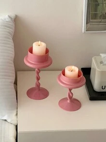 1 件（不含蜡烛）欧式粉色玻璃烛台，小众高端罗马柱氛围浪漫烛光晚餐 - 粉色 - 查看 4