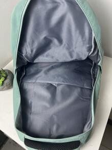 Ba lô đi học cổ điển nhiều lớp màu trơn thời trang dành cho học sinh trung học cơ sở, trung học phổ thông và tiểu học - màu xanh lá - Xem 6