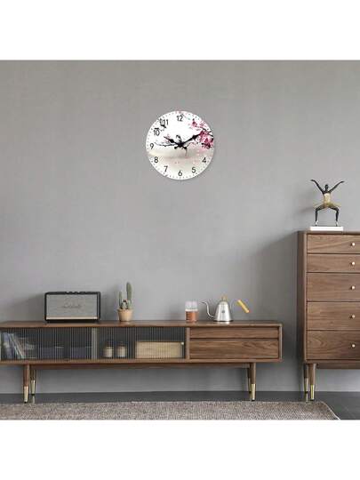 1pc Wood Water Sakura Flower Love Bird Silent Non Ticking Clock, Living Room, Bedroom, Home Valentines/ 10/12/14/16 Inch (Battery Not Included) view 5