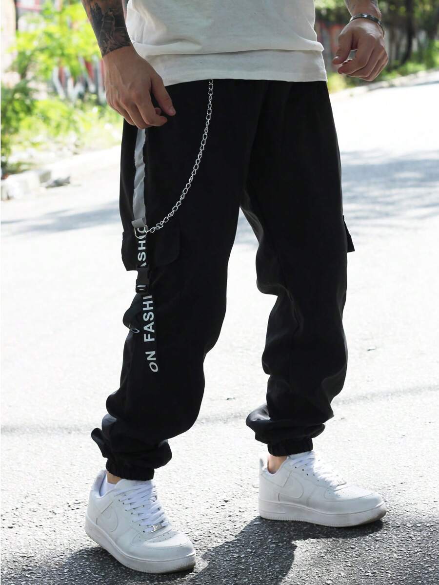 Men's Gringa Style Reflective Jogger Pants Windbreaker Wide Trapper Rapper - màu đen - Xem 1
