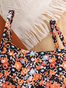 2Pcs Young Girl Casual Solid Color Long Sleeve Cropped Shirt Jacket & All-Over Print Ditsy Floral Summer Dress Set, Suitable For Spring/Summer Outdoor, Daily, Casual, Holiday, Party