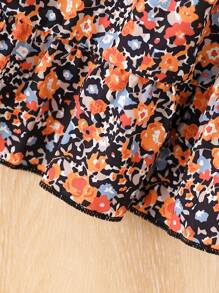 2Pcs Young Girl Casual Solid Color Long Sleeve Cropped Shirt Jacket & All-Over Print Ditsy Floral Summer Dress Set, Suitable For Spring/Summer Outdoor, Daily, Casual, Holiday, Party