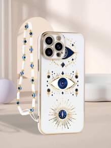 1 Pc TPU Electroplated Phone Case With Eye Pattern And 1 Pc White Eye Strap Waterproof Shockproof Anti-Fall Scratch Resistant - Multicolor - View 3