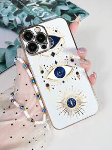 1 Pc TPU Electroplated Phone Case With Eye Pattern And 1 Pc White Eye Strap Waterproof Shockproof Anti-Fall Scratch Resistant - Multicolor - View 2