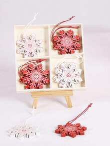 木制圣诞雪花装饰圣诞树挂饰适合制作圣诞派对和家居装饰 - 彩色 - 查看 2