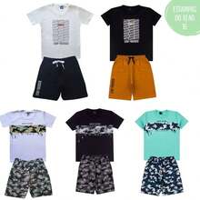 Lumari Kids Kit 3 Summer Youth Sets For Boys Clothing 10 - 16 Children's T-Shirt With Reinforcement On The Collar Bermuda Shorts With Lace-Up Sweatshirt For Children - 彩色 - 查看 6