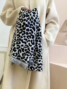 1 chiếc khăn choàng cổ Cashmere giả họa tiết da báo dày ấm áp dài tua rua cho nữ mùa thu đông - Nhiều màu - Xem 4