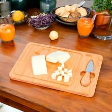 PromoClick Rectangular Bamboo Cheese Board With Space For 1 Plane Knife. Ideal For Serving - Beige - View 1