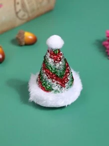 1pc Girl's Christmas Party Accessory Red Santa Hat Hair Clip - Multicolor - View 4
