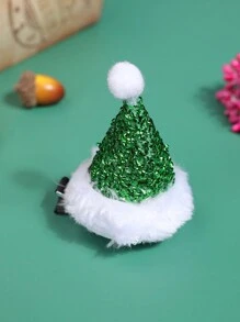 1pc Girl's Christmas Party Accessory Red Santa Hat Hair Clip - Multicolor - View 3