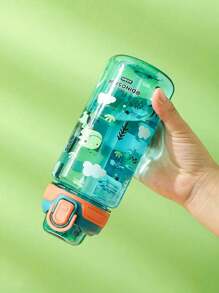 1pc600ml Water Cup With Straw Baby Children, Primary School Students Carry Anti-Drop Plastic Cup Kindergarten, School Outdoor Water Bottle Baby Drink Cup - Green - View 3