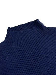 Đầm Maxi Len Dệt Kim Cổ Cao Phong Cách Hồng Kông Tối Giản Thanh Lịch Cho Nữ - Xanh đậm - Xem 3