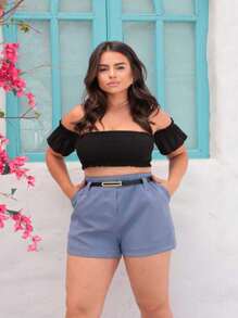 Women's Tailored Shorts With Belt, Beautiful Real Photos - Màu xám đen - Xem 4