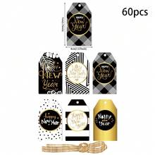 60 件新年快乐黑金吊牌，新年礼物吊坠，适用于圣诞礼物包装标签新年派对装饰用品 - 彩色 - 查看 2