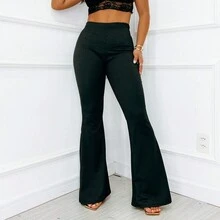 Flare Leggings In Ribbed Knit Fabric, Bell Bottom, High Waist, Ballerina - 黑色 - 查看 2