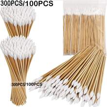 100/300 件 6 英寸清洁棉签，加长清洁棉签，用于耳朵清洁护理化妆，数码设备清洁工具，便携式清洁棉签，适合家庭日常使用户外旅行，清洁工具 - 彩色 - 查看 1