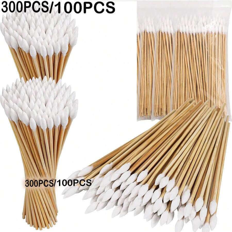 100/300 件 6 英寸清洁棉签，加长清洁棉签，用于耳朵清洁护理化妆，数码设备清洁工具，便携式清洁棉签，适合家庭日常使用户外旅行，清洁工具 - 彩色 - 查看 1