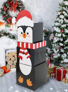 3 piezas Cajas apilables con diseño de pingüino navideño, cajas de regalo de Navidad y Año Nuevo para sorpresa, decoración de hogar, fiesta y mesa para Navidad 2025 y Año Nuevo, accesorios para fotografía