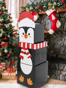 3 piezas Cajas apilables con diseño de pingüino navideño, cajas de regalo de Navidad y Año Nuevo para sorpresa, decoración de hogar, fiesta y mesa para Navidad 2025 y Año Nuevo, accesorios para fotografía