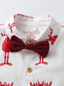 BOARNSEORL Baby Boys Gentleman Outfit, Christmas Deer Pattern Shirt With Bowknot And Red Suspender Pants, Fashionable For Birthday Party, Wedding, Christmas - Red - View 8