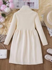1pc Young Girl Mauve Elegant Long Sleeve Solid Color Princess Dress, Sweater Dress For Autumn