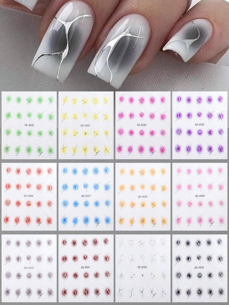 12 Color 5D Flash Silver Line Nail Art Stickers Gradient Color Tip Nail Decals 3D Self-Adhesive Nail Tips Guides Stripe Lines Nail Sliders Manicure Accessories For DIY Nail Art Decorations Nails - Multicolor - View 1