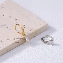 1 件可爱简约风水吊坠鼻环镶嵌闪亮锆石铜鼻环女孩女士珠宝金银