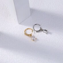 1 件可爱简约风水吊坠鼻环镶嵌闪亮锆石铜鼻环女孩女士珠宝金银