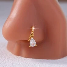 1 件可爱简约风水吊坠鼻环镶嵌闪亮锆石铜鼻环女孩女士珠宝金银