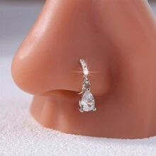 1 件可爱简约风水吊坠鼻环镶嵌闪亮锆石铜鼻环女孩女士珠宝金银