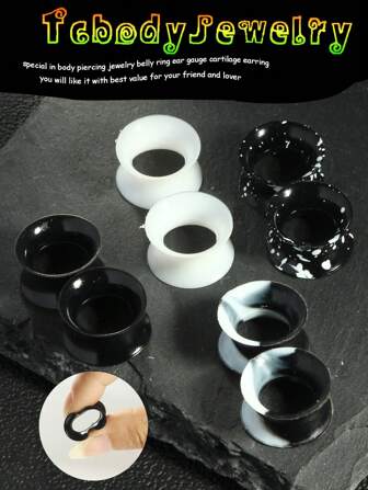 8pcs Fashion Silicone Ear Gauges Tunnels Flexible Plugs Tunnels Gauges Piercings For Women Men Soft Thin Double Flare White Black Sexy Body Piercing Jewelry Gift For Birthday Christmas Party Silicone Earring Tunnels