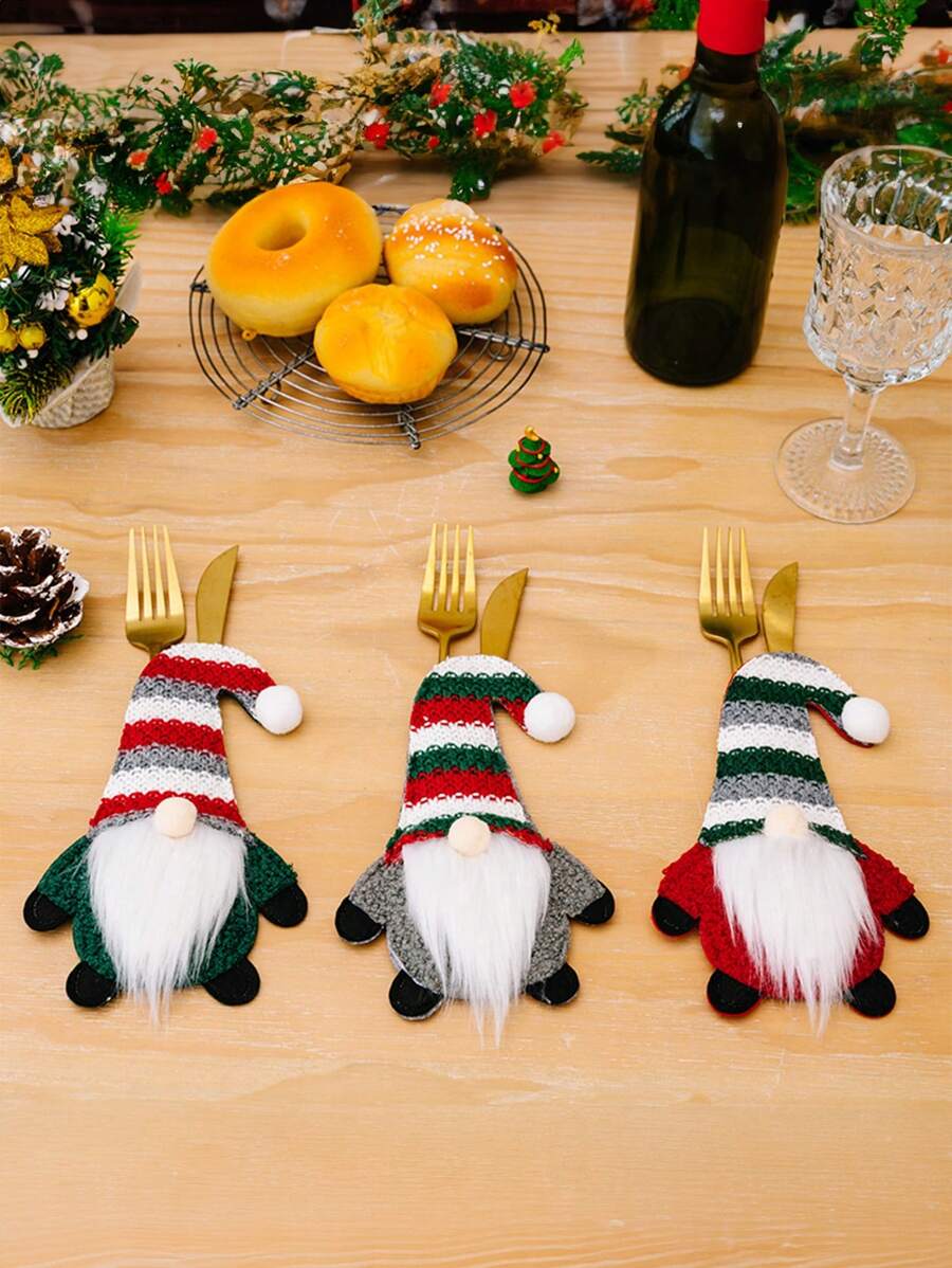 1pc Christmas Decorations Faceless Doll Christmas Knife And Fork Set