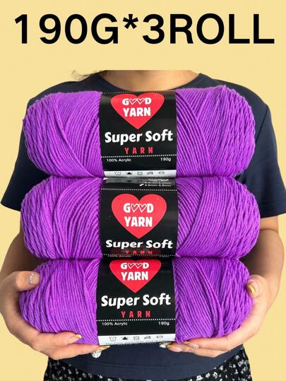 Mjukt och bekvämt akrylgarn 3 st, 190 g styck - perfekt för gör-det-själv-filtar, kläder, tygväskor och tofflor - olika färger, 100 % ren akryl