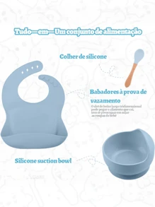 6 Piece Baby Cutlery Set Silicone Baby Set With Suction Cup Bowl Sippy Cup Bibs - 深綠色 - 查看 3