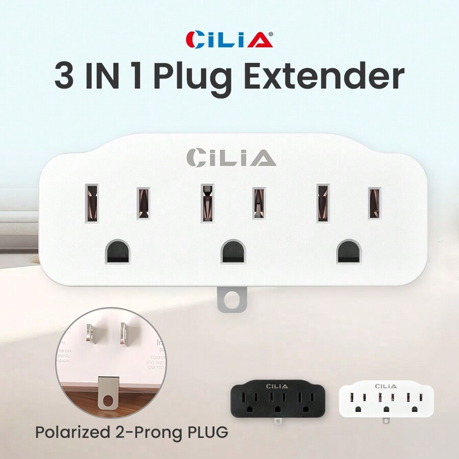 CILIA CILIA 1pc 3IN1 Grounded Multi Outlet Adapter Wall Plug Outlet