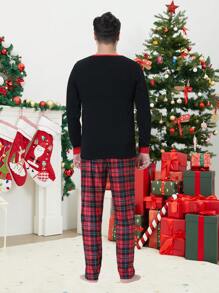 2 Peças Conjunto de Pijamas Combinando para a Família na Época do Natal, Parte Superior de Manga Longa e Calça com Estampa de Árvore de Natal, Roupa de Descanso Confortável para Feriados
