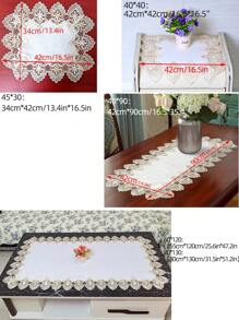 1pc Lace Tablecloth White Double-Colored Polyester Bamboo Fabric Water-Soluble & Hollow Out Flower Pattern, Suitable For Dining Table, Coffee Table, Daily Home Decoration Furniture - Multicolor - View 2
