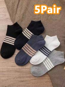 5 双夏季百搭低帮商务薄袜，防臭吸汗，男士时尚条纹袜 - 彩色 - 查看 7
