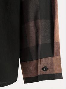 Men Plaid Contrast Color Collar Pocket Design Casual Fashion Daily Versatile Long Sleeve Shacket - Black - View 4