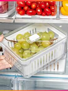 Kit 4 Acrylic Refrigerator Organizer With Lid Clear Fresh 3.8L With Basket Washing Food Fruit Salads Vegetables Beautiful Kitchen With Vent Mobile Refrigerator Reinforced Cabinet - 2 ngăn đựng tủ lạnh - Xem 3