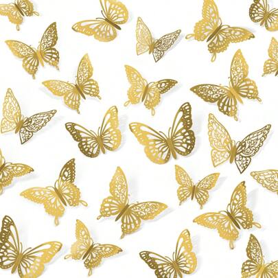 12/48pcs 3D Three-Dimensional Decorative Butterfly Sticker, Hollow Butterfly Self-Adhesive Wall Sticker, Bedroom Bathroom Living Room Porch Home Decoration Wall Sticker, Removable Sticker, Wall Decoration Decals, Cake Holiday Decorations, Stickers, Wall Decal, Vinyl Decal For Home Decorations, Spring Decoration Items Refresh Your Home, Rama Decoration Stickers, Wall Decor, Stickers, Wall Stickers, Room Decor, Home Decor, Party Supplies School Decor School Surprise Dormitory Decor Back To School School Supplies