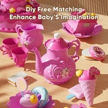 Bộ đồ chơi cắt bánh giả, đồ chơi kẹo nến thổi chân thực cho bé, quà tặng sinh nhật. Bao gồm bộ bánh đầy đủ và phụ kiện tiệc trà: ấm trà, cốc, đồ ăn, đồ tráng miệng giả (không bao gồm pin, phụ kiện màu ngẫu nhiên) - Nhiều màu - Xem 3