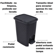 BIN KIT WITH 2 UNITS 07LITERS BLACK RATTAN WITH ARQPLAST LID FOR BATHROOM KITCHEN OFFICE LAUNDRY - màu đen - Xem 2