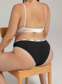 8PCS Plus Size Panties In Women Briefs Ladies' Comfortable Letter Belt Triangle Underwear Basic Black Underwear - 黑色 - 查看 2