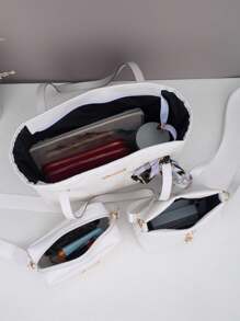 3 件套：双层波浪绗缝单肩手提包，配套迷你方形单肩包和带猫吊坠的水桶包，适合女孩和女士在多种场合穿着