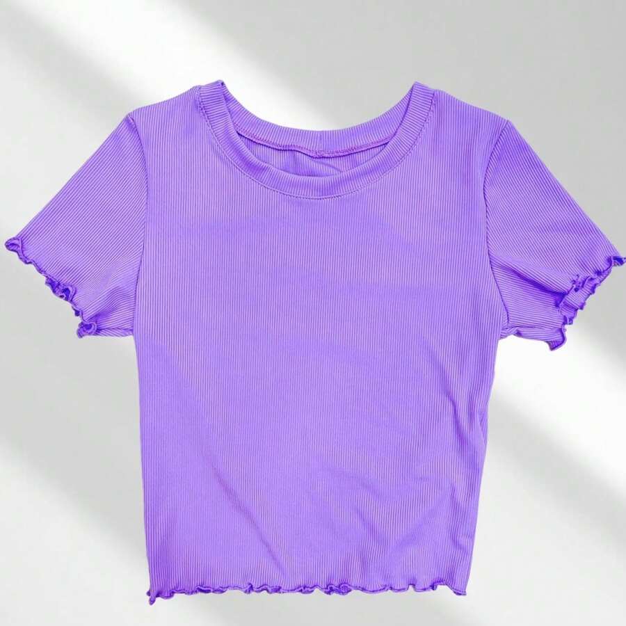 Solid Ruched Ribbed T-Shirt - Lila paars - Bekijken 1